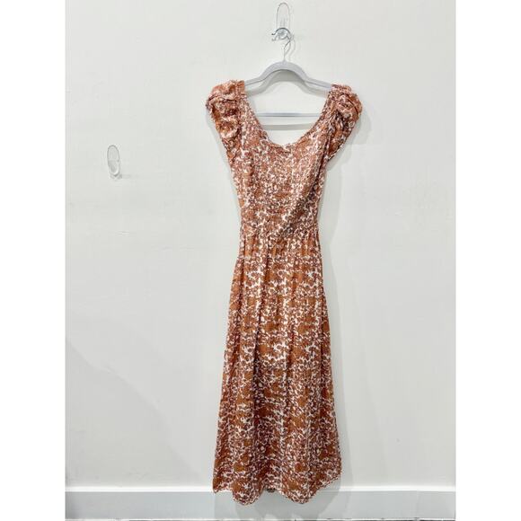 Free People Ultraviolet Floral Puff Sleeve Smocked Maxi Sundress Orange Women XS - Picture 3 of 7